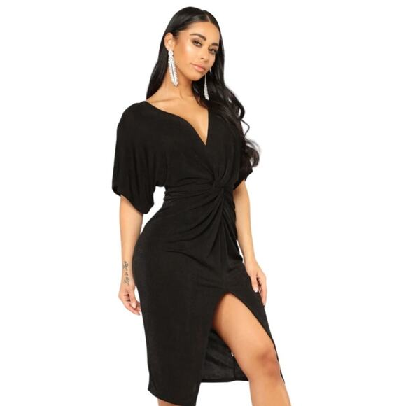 F.N. Boutique Full Grown Knot Dress in Black NWT Size Large - Picture 2 of 4